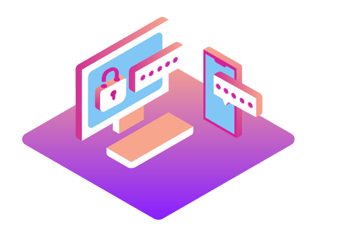 Passwordless Authentication Header Illustration of a with a picture of a lock on the monitor screen, along with a code. Beside it is a cell phone with the same code on its screen