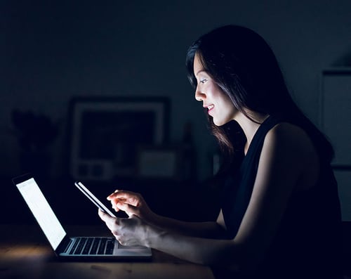 Phone and Laptop Woman on Phone and Laptop