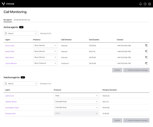Call Monitoring VBC Call Monitoring screen capture