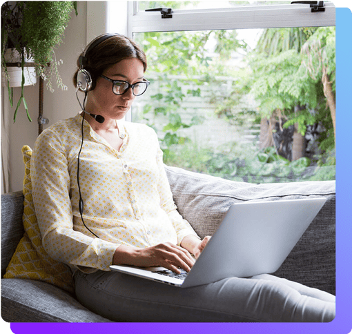 Communicate your way Girl working from home on a headset and laptop